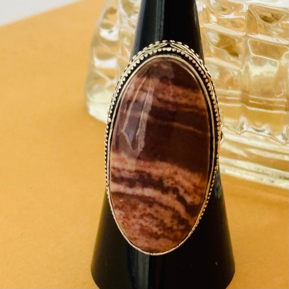 925 Sterling Coconut Jasper Ring Size 7
